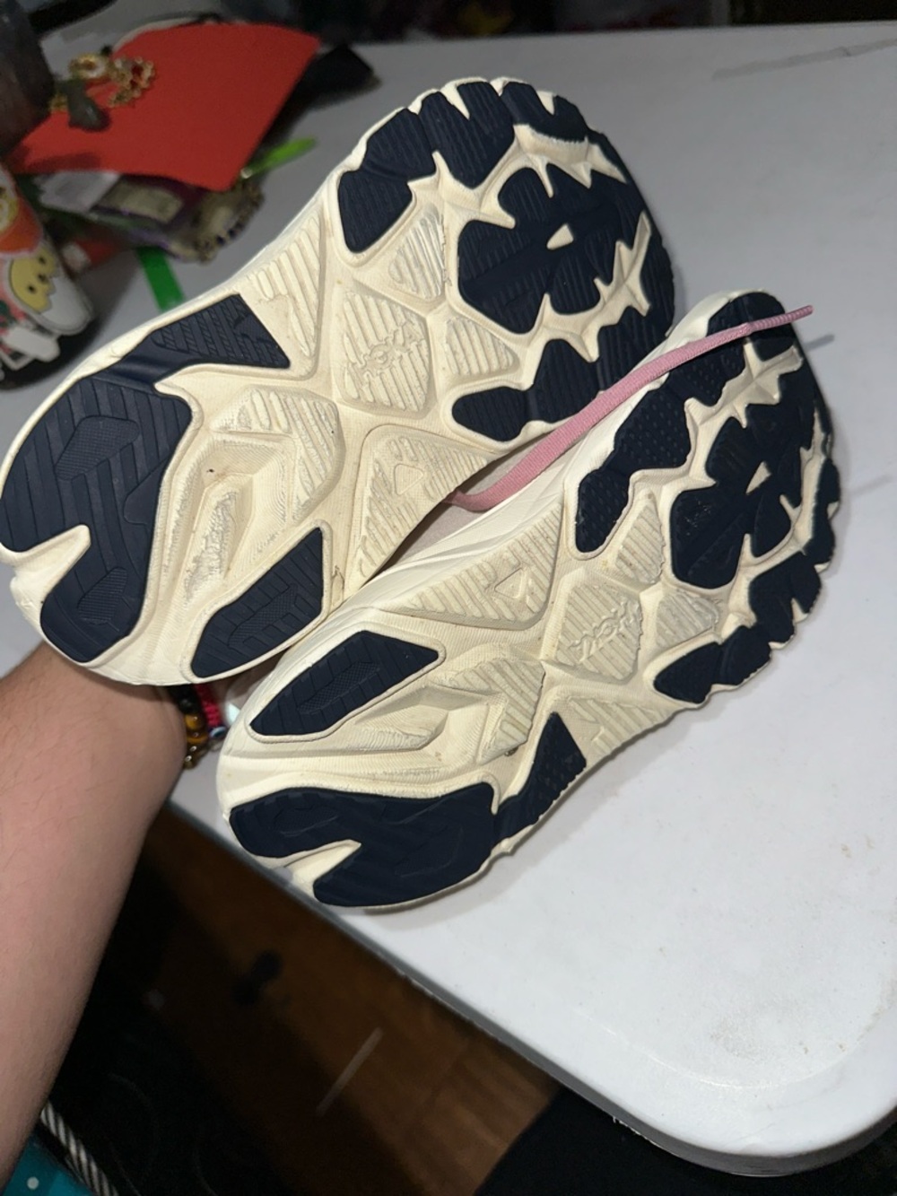 Hoka Women's Cream Sneakers with Pink Laces - Picture 4 of 4